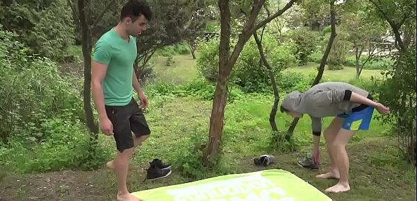  Young amateur twink gets cock milked outdoors